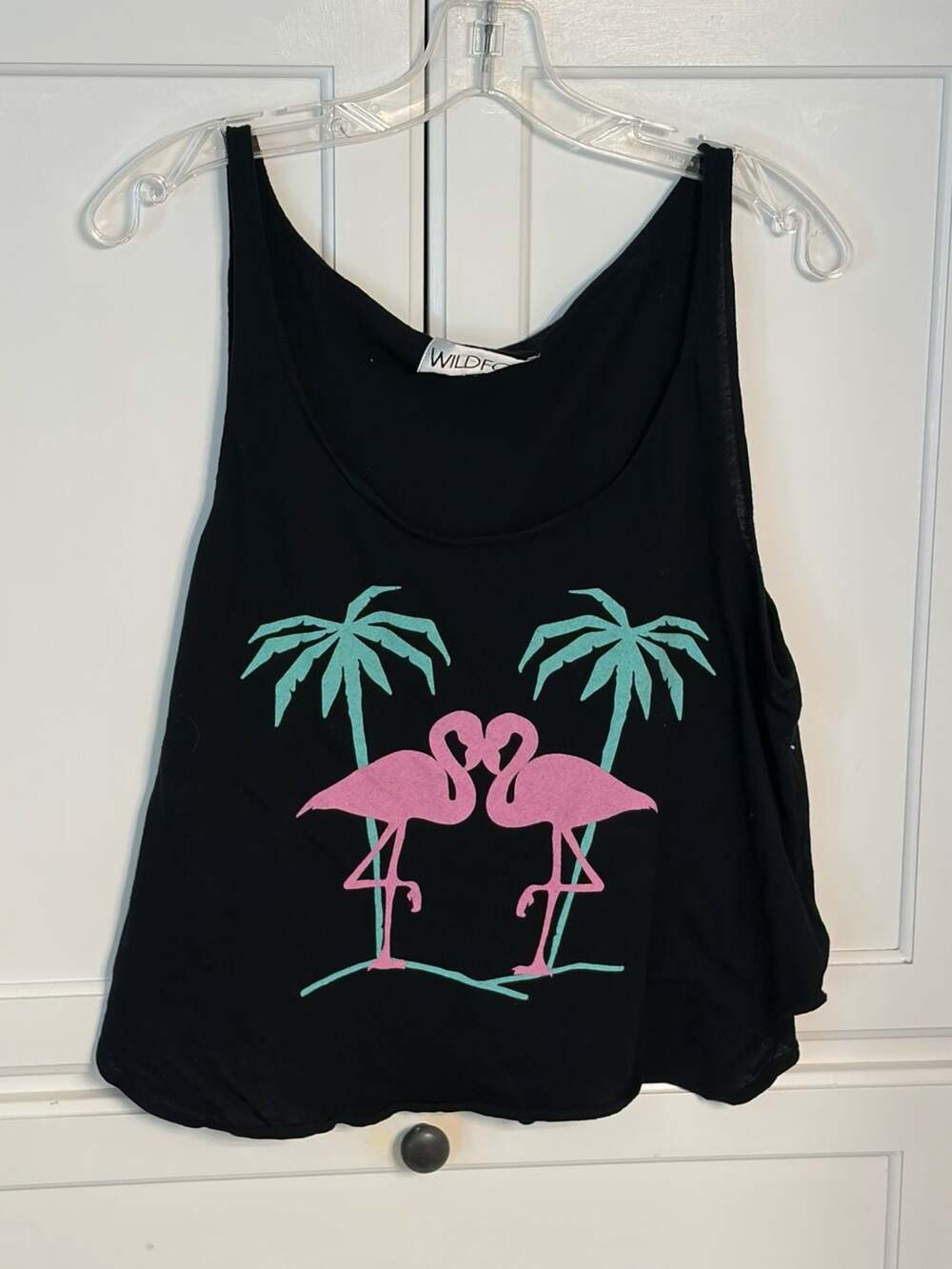 Wildfox Flamingo Tank Top Small Black Tropical Palm Tree Beach Vacation Oversize